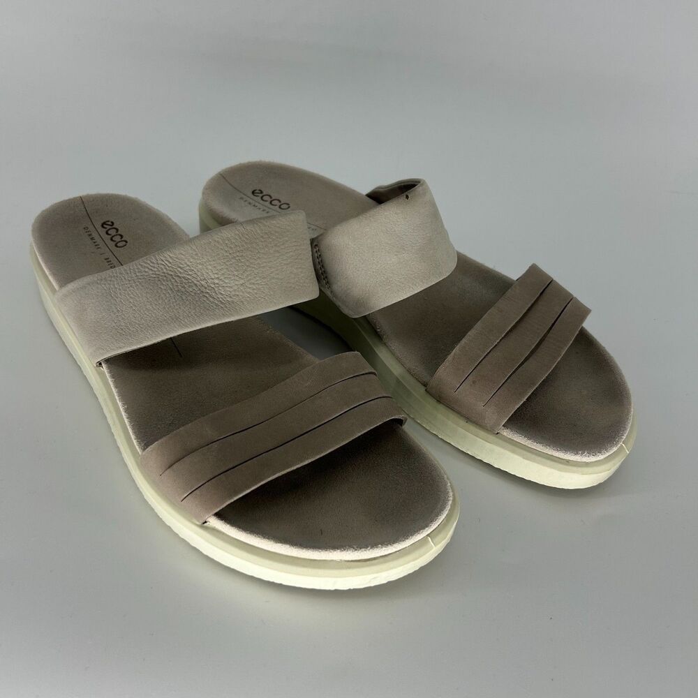 ECCO Flowt Slide Sandal Women's EU 39 US 8 Grey Two Band Slip On Leather Shoe